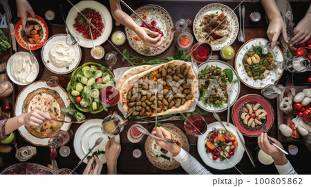 Family Holiday Dinner. Illustration AI Generative 100805862
