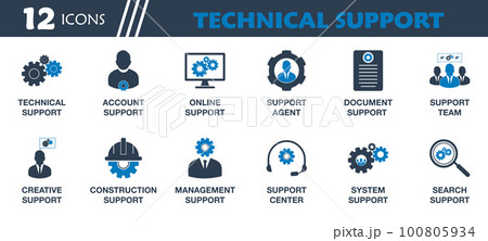 Technical Support Icon Set. Collection of Technology, Account, Online, Creative, Construction, Management, System Help and Team Icons. Editable Vector Symbol Illustration. 100805934