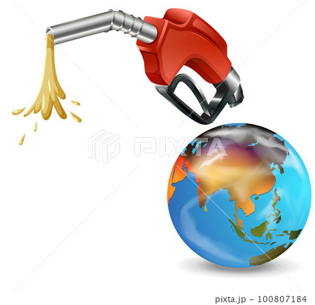 Fueling nozzle gasoline and earth planet on white background 100807184