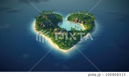 Tropical Heart Shape Island. Illustration AI Generative 100808315