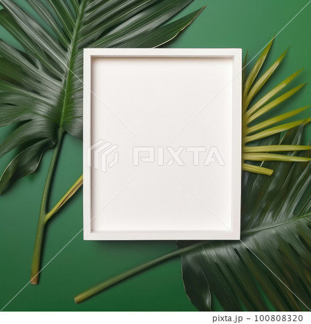 Frame with Tropical Leaves. Illustration AI Generative 100808320