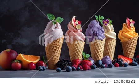 Tasty Sweet Ice Cream. Illustration AI Generative 100808331