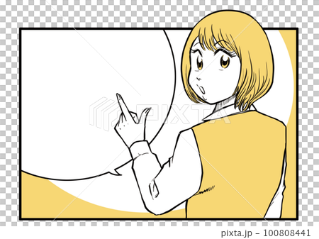 Shortcut woman who speaks by pointing [comic frame style] 100808441