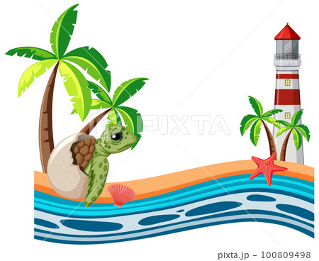 Turtle with lighthouse beach 100809498