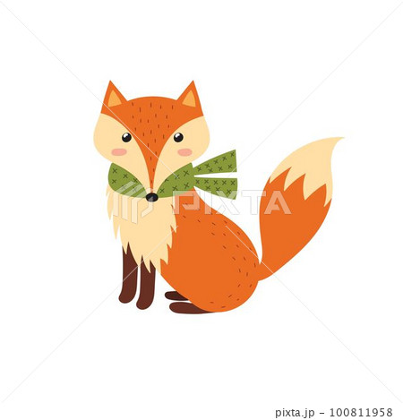 Cute fox in a scarf. Funny forest character isolated element. Fall woodland clipart 100811958