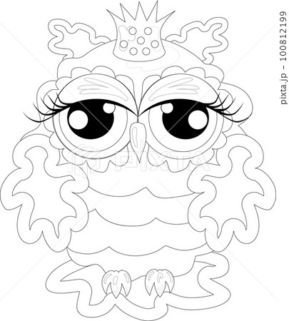 Coloring book for adult and older children. Coloring page with cute owl and floral frame. Outline drawing in zentangle style 100812199