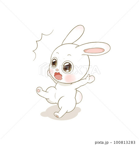 びっくりしているかわいいうさぎのイラストのイラスト素材 [100813283