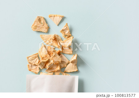 Organic dried soursop fruits chips for vegan. Organic dried soursop fruits chips for vegan. 100813577