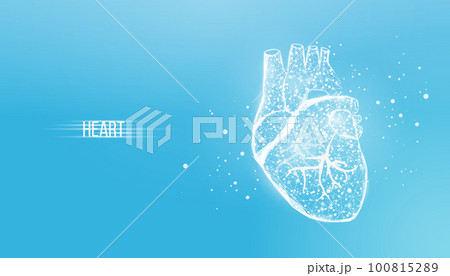 Human heart. Wireframe low poly style. Concept for medical science, cardiology illness. Abstract modern 3d vector illustration on blue background 100815289