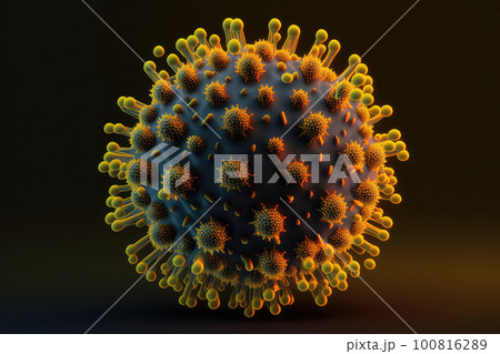 Little viruses attacking the human body, 3c render of a virus cell  100816289