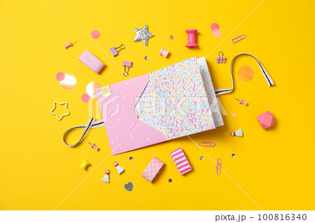 Concept of scrapbooking, scrapbooking for holiday, hobby concept, top view Concept of scrapbooking, scrapbooking for holiday, hobby concept, top view 100816340