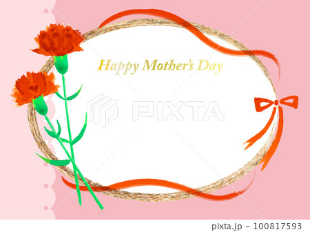 母の日の水彩の赤いカーネーションと金色のフレーム 100817593