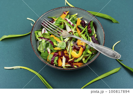 Dietarysalad with pepper, radishes, chicory and ramson Dietarysalad with pepper, radishes, chicory and ramson 100817894