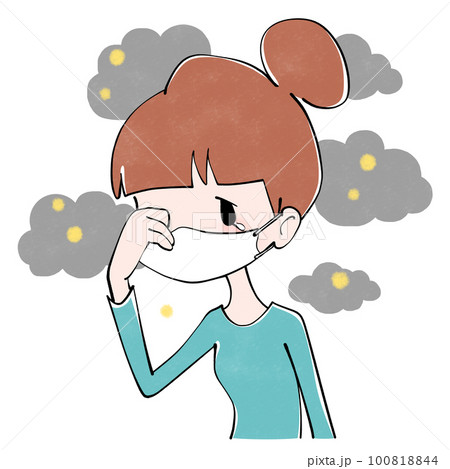 PM2.5・花粉・黄砂 女性のイラスト PM2.5・花粉・黄砂 女性のイラスト 100818844