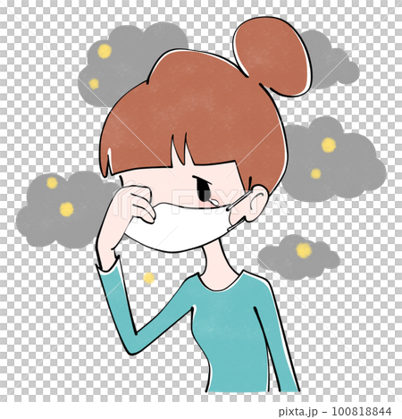 PM2.5・花粉・黄砂 女性のイラスト PM2.5・花粉・黄砂 女性のイラスト 100818844