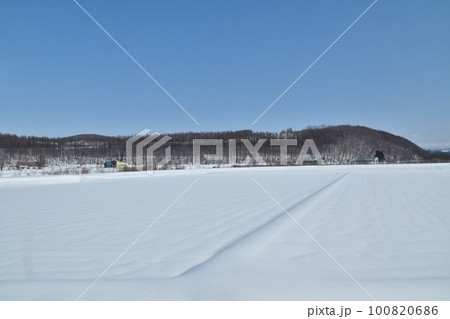 真っ白な美瑛の雪景色　北海道 100820686