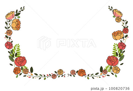 手描きのお花のフレーム用のイラスト　主線あり 100820736