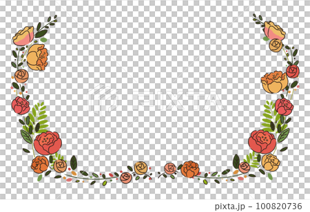 手描きのお花のフレーム用のイラスト　主線あり 100820736