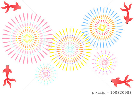 金魚と打ち上げ花火のベクターイラスト。夏をイメージした素材。 金魚と打ち上げ花火のベクターイラスト。夏をイメージした素材。 100820983