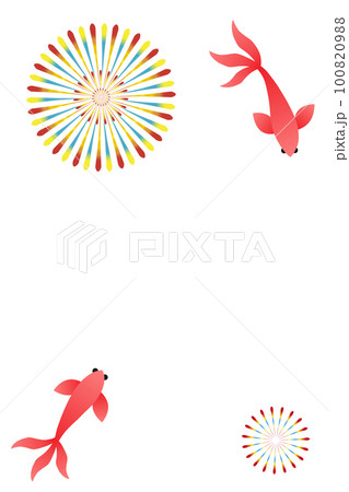 金魚と打ち上げ花火のベクターイラスト。夏をイメージした素材。 金魚と打ち上げ花火のベクターイラスト。夏をイメージした素材。 100820988