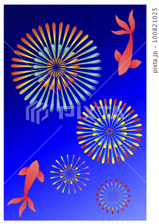 花火と金魚が共演する夏の夜空をイメージした背景 花火と金魚が共演する夏の夜空をイメージした背景 100821025