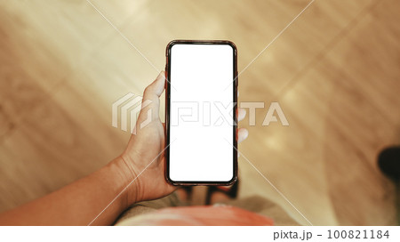 Women's hands holding cell telephone blank copy space screen. smartphone with blank white screen isolated on white background . smart phone with technology concept Women's hands holding cell telephone blank copy space screen. smartphone with blank white screen isolated on white background . smart phone with technology concept 100821184