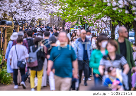 日本の東京都市景観 マスク妄想からの解放！…千鳥ヶ淵は多くの人出…屋外での感染はない＝3月22日 100821318