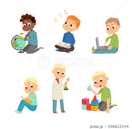 Cute Children in Class Studying and Learning School Subject Vector Set 100822534