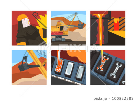 Metallurgical Industry and Metal Melting with Steel and Alloys Production Scene Vector Set 100822585