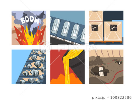 Metallurgical Industry and Metal Melting with Steel and Alloys Production Scene Vector Set 100822586