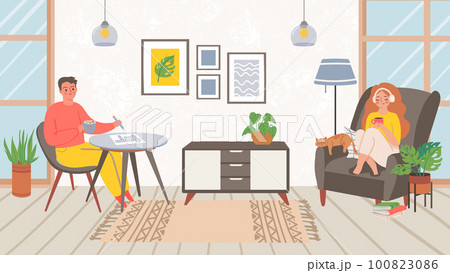 People at homes, spend weekend do hobby 100823086