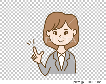 This is the point! Female office worker in a suit explaining with a smile _ inspiration idea _ color 100823840