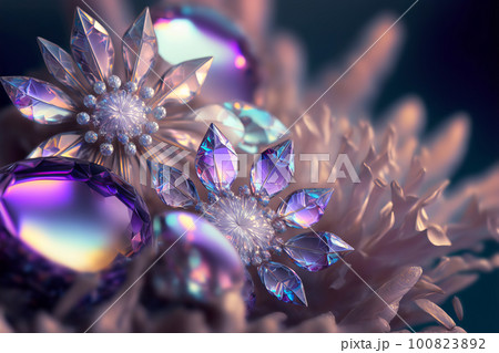 Amethyst druze crystal flowers. Magic fantastic gemstone flowers. Generative AI illustration Amethyst druze crystal flowers. Magic fantastic gemstone flowers. Generative AI illustration 100823892