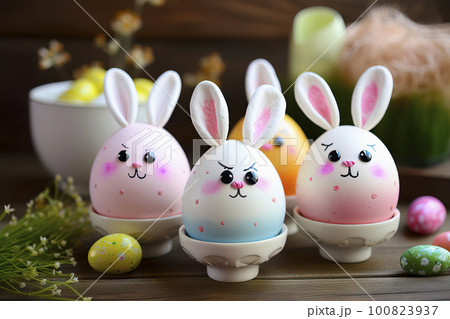 Colorful Easter Eggs with Cute Bunny Ears…のイラスト素材 [100823937] - PIXTA