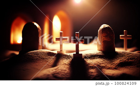 The crosses, Jesus Christ of truth from the Bible. Easter Holiday, Religion. Generative AI The crosses, Jesus Christ of truth from the Bible. Easter Holiday, Religion. Generative AI 100824109