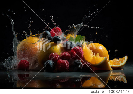 splash of fruit input on a dark...のイラスト素材 [100824178] - PIXTA