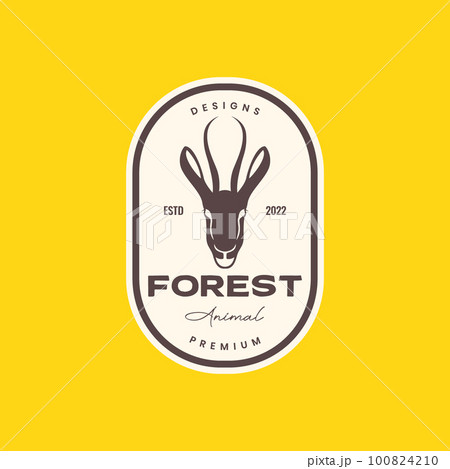 animal savanna wildlife herbivore head deer impala male horned fast run badge vintage logo design vector 100824210