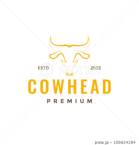 animal livestock cattle head skull cow horned line hipster colored logo design vector 100824284