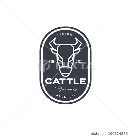 cattle livestock animal head cow short horn milk badge vintage logo design vector 100824286