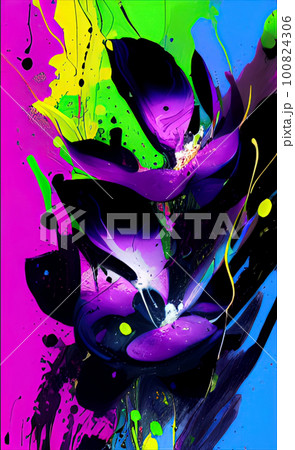 drawing of a black and blue violet on a background of bright colored spots, floral illustration drawing of a black and blue violet on a background of bright colored spots, floral illustration 100824306