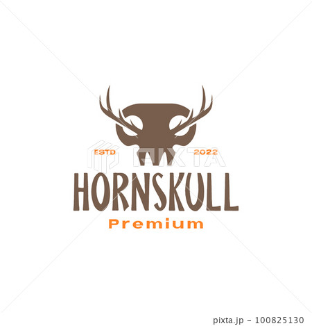 skull cranium brain pan deer horned vintage logo design vector skull cranium brain pan deer horned vintage logo design vector 100825130