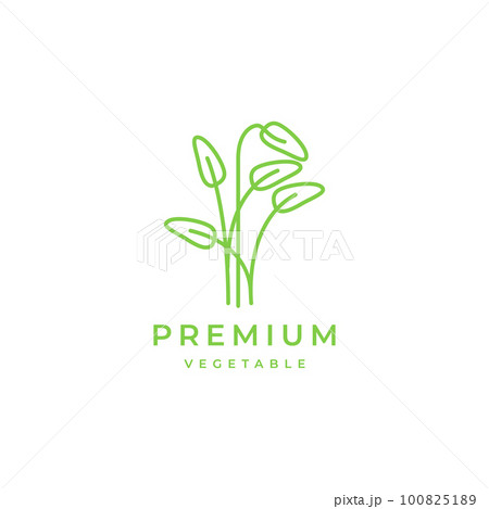 water spinach plant vegetables growth fresh line minimal logo design vector 100825189