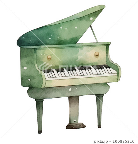 Piano Green Watercolor Illustration Clipart illustration for design element, invitation card, sublimation, painting, wall art and more. 100825210