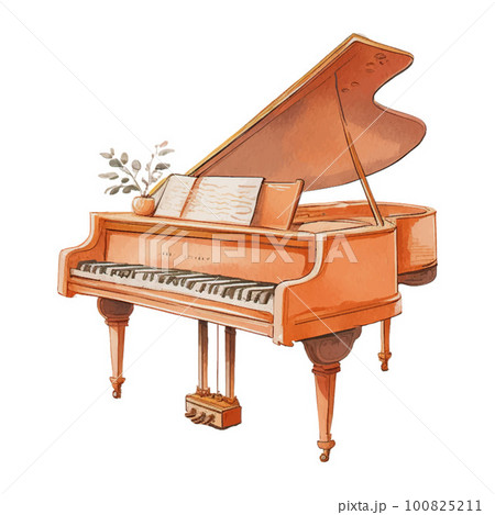 Piano Orange Watercolor Illustration Clipart illustration for design element, invitation card, sublimation, painting, wall art and more. 100825211