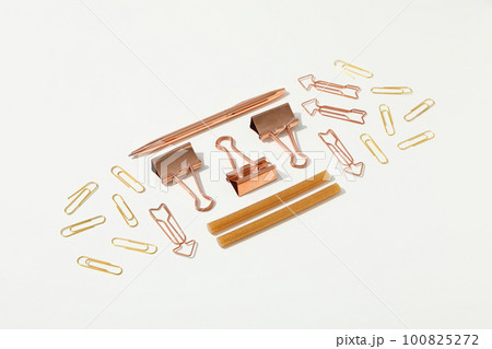 Concept of different stationery accessories, stationery accessories for office work Concept of different stationery accessories, stationery accessories for office work 100825272