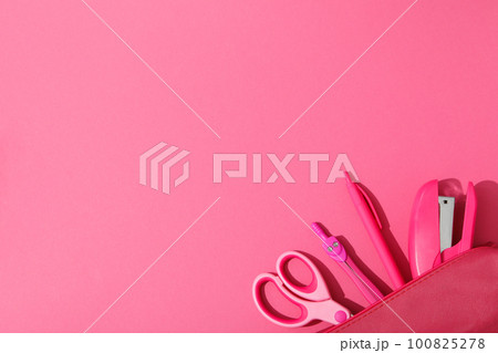 Concept of different stationery accessories, stationery accessories for office work 100825278