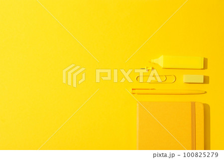 Concept of different stationery accessories, stationery accessories for office work Concept of different stationery accessories, stationery accessories for office work 100825279