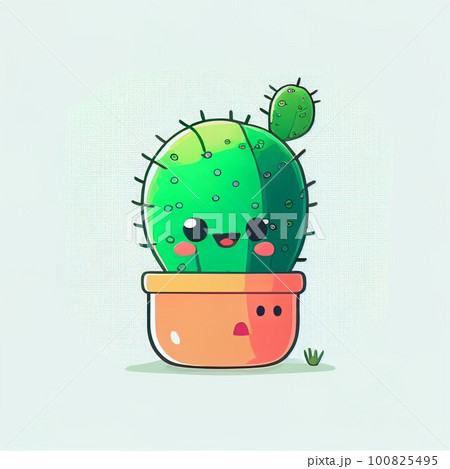 character design cartoon cute cactus on isolated background (Created with Generative AI technology). 100825495
