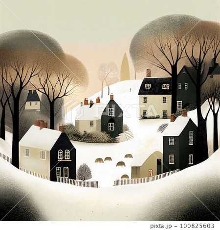 Kid painting colorful of beautiful snow village on snow hill Created with Generative AI technology. Kid painting colorful of beautiful snow village on snow hill Created with Generative AI technology. 100825603