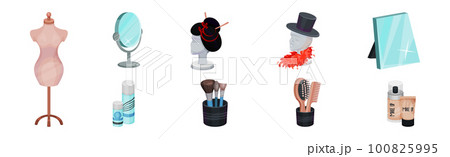 Theatrical Dressing Room Objects and Accessory Vector Set Theatrical Dressing Room Objects and Accessory Vector Set 100825995